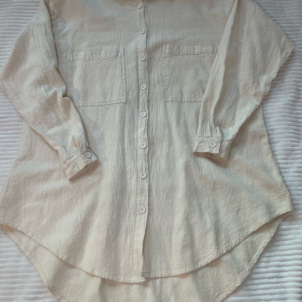Cotton USA Cream Long Sleeve Button Down Blouse Women One Size